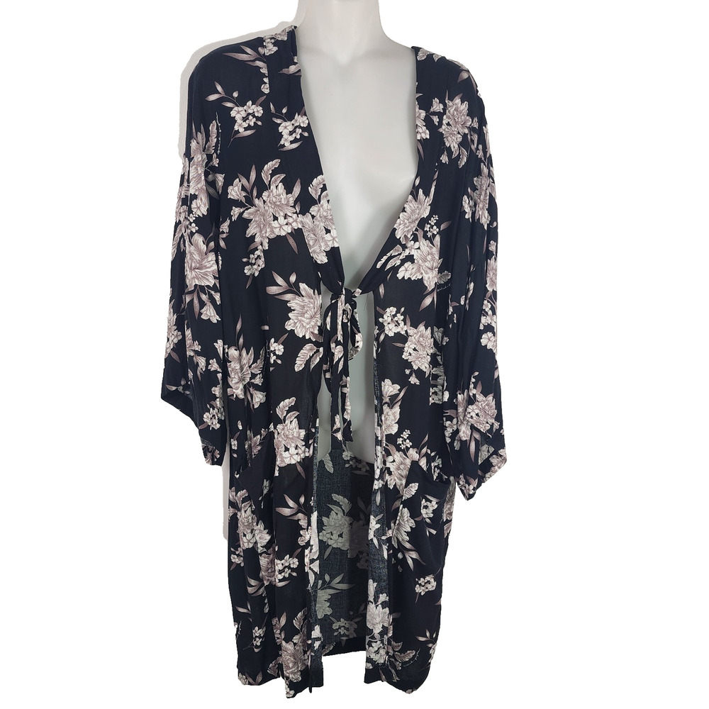 Spiritual Gangster Kimono Robe One Size Maya Floral Boho Front Tie Cover Up Beac